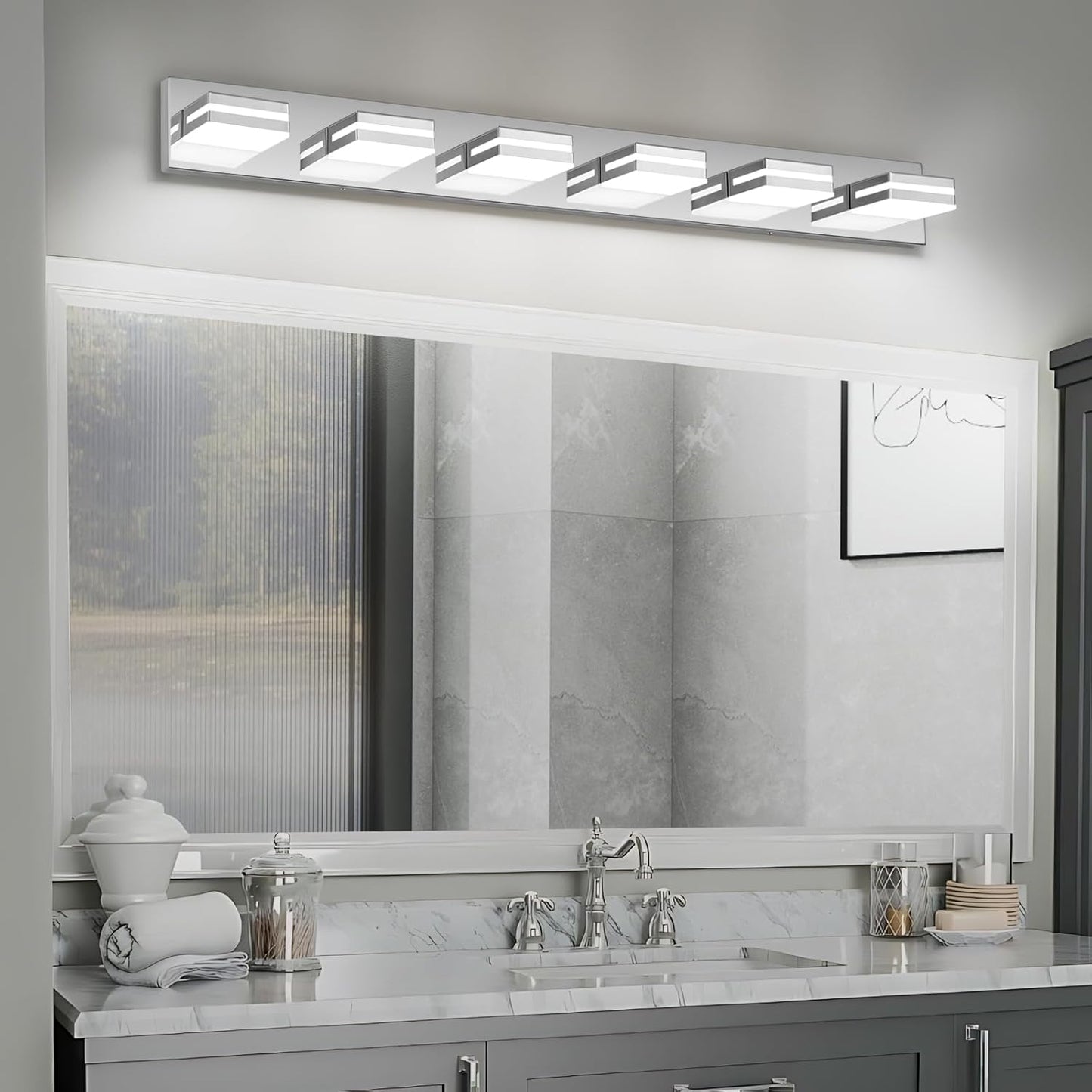 3-Light Modern LED Bathroom Vanity Light Fixture - Black Metal & Acrylic, 16-inch Over Mirror Lighting