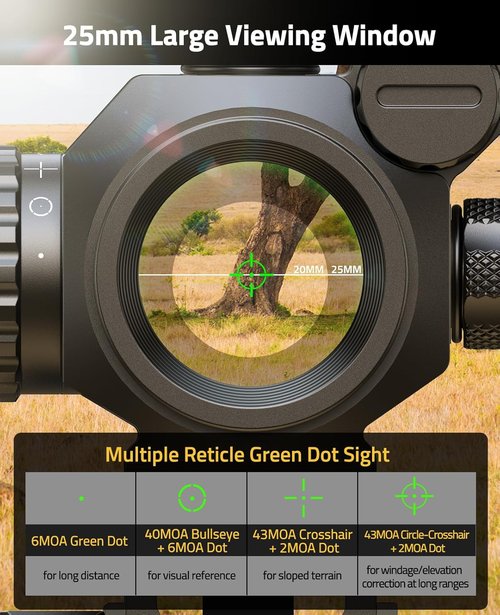 CVLIFE Red/Green Dot Sight - Auto-Brightness Multi-Reticle Scope with Quick Detach | 6 MOA Dot, 43 MOA Circle, IPX7 Waterproof