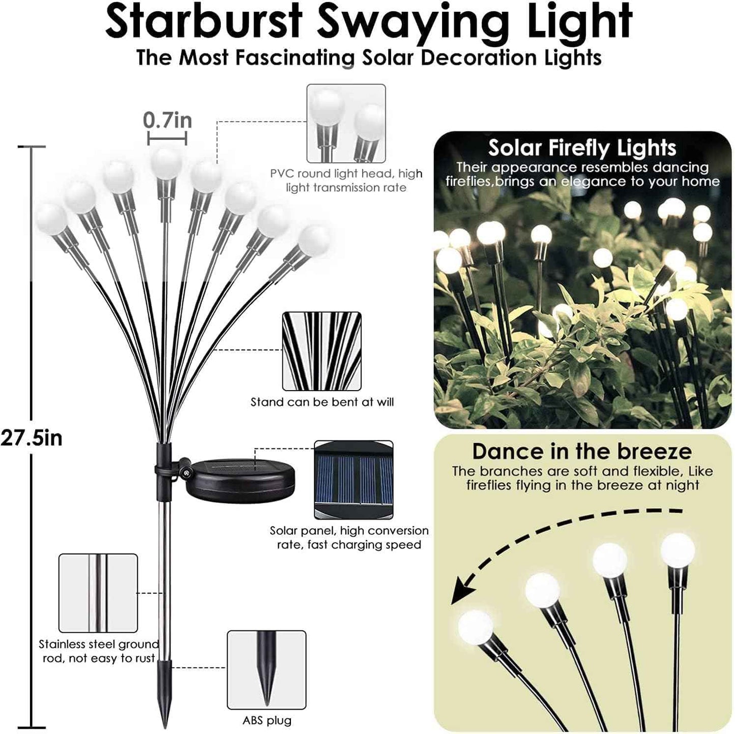 48 LED Solar Halloween Lights - 6 Pack Purple & Orange Waterproof Firefly Lights for Garden & Patio Decor