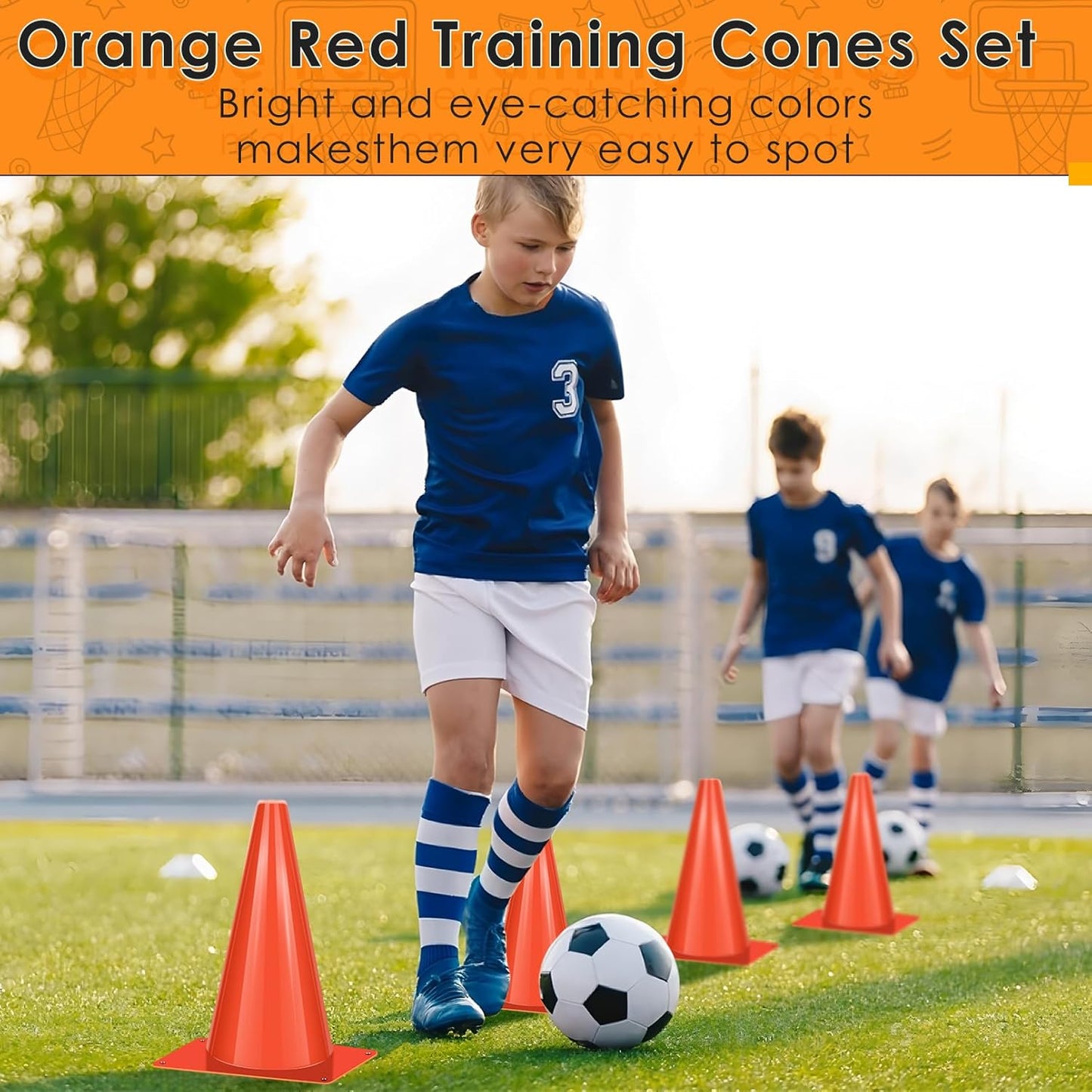 Skiennix 7-Inch Plastic Traffic Cones - 50 Pcs Orange Agility Training Markers for Soccer, Basketball & More
