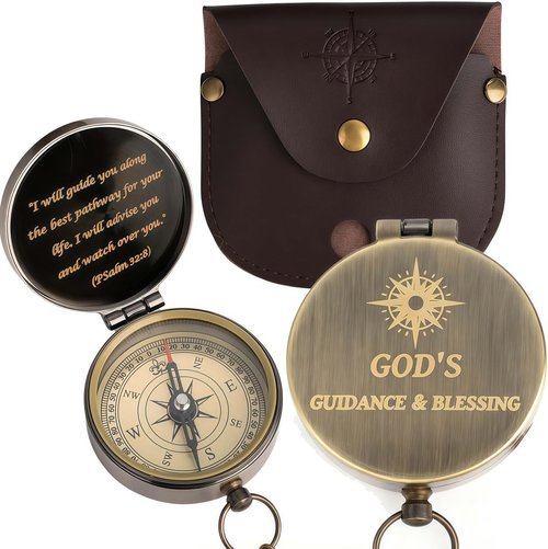 God's Guide Compass - Inspirational Trust in The Lord Gift | Wooden Box for Baptism & Graduation