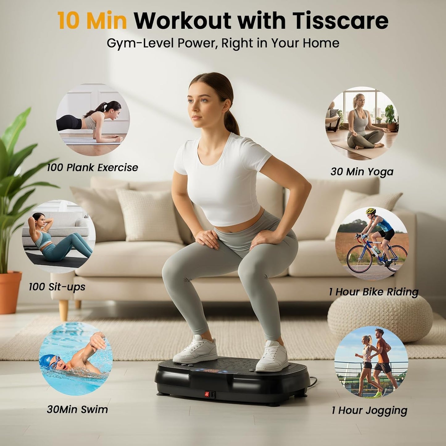 TISSCARE Vibration Plate Exercise Machine - Whole Body Workout Platform for Weight Loss & Lymphatic Drainage | 400lbs Capacity