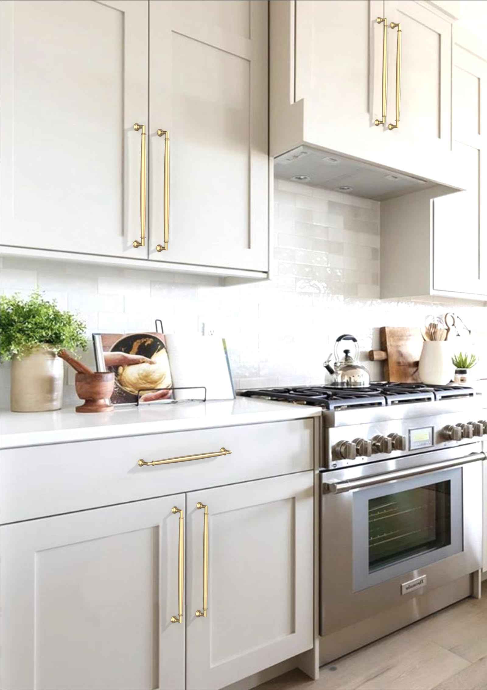 Asimerdeco 10 Pack Champagne Bronze Cabinet Pulls 10 Inch(254mm) Kitchen Cabinet Handles Solid Zinc Alloy Cabinet Hardware Drawer Pulls