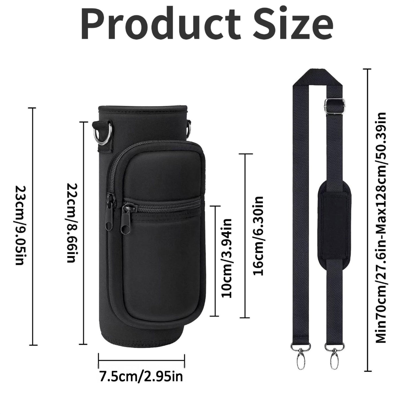 32 oz Water Bottle Carrier Bag, 32/40 oz Crossbody Water Bottle Holder with Strap, Sling Bag Sleeve Pouch Holder with Phone Pocket and Small Pocket for Walking Hiking Camping Gym (2.95"W * 9.05"H)