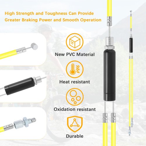 BMX Bike Gyro Brake Cables Front+Rear (Upper+Lower) with Spinner Rotor Complete Kit - Stable,Flexible Brake Lines Set Cable&Housing Replacement for Most Gyro Systems & 20" Bikes, Professional, Yellow