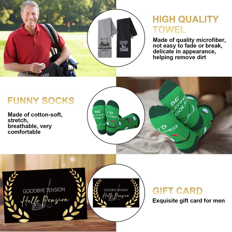 Skylety 8 Pcs Retirement Golf Gift Set for Men Include Stainless Steel Cup Cap Socks Card Towels Ball with Box for Dad Grandpa Golfer Lovers Fathers Day Golf Gifts