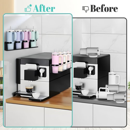 Magnetic Cup Holder for Fridge,8 Cups Water Bottle Organizer for Stanley 30 40 oz with Tumbler Lid Organizer,High Capacity Heavy Duty Kitchen Storage Rack Accessories