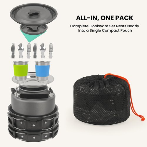 Portable BBQ Grill Cookware Set: GEEKHOM 20PCS Stainless Steel Camping Pots and Pans, Compact Foldable Design with Carrying Tote for Hiking,Camping, Backpacking, Picnic(2-3 Person)