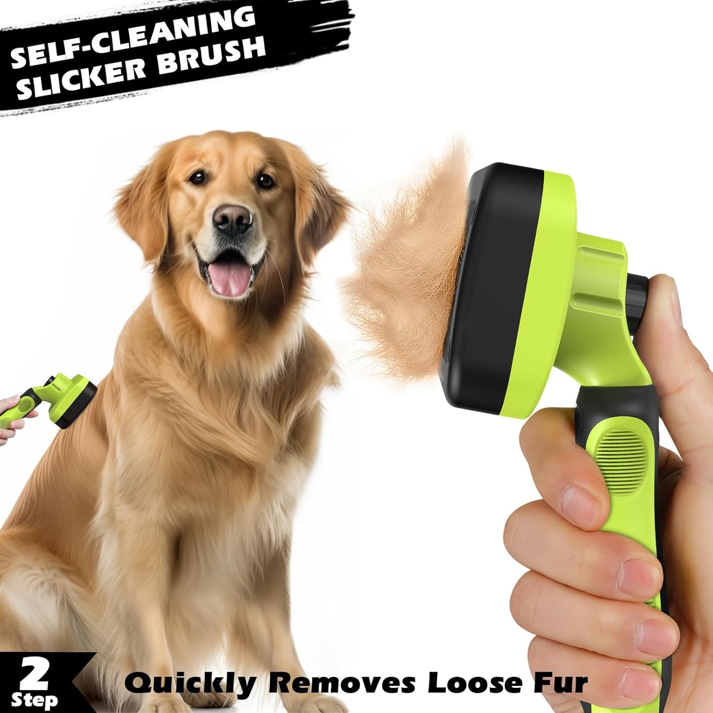 Skiennix 3PCS Pet Grooming Set - Self-Cleaning Slicker Brush, Rake & Flea Comb for Dogs, Cats & Horses | Skin-Friendly Dematting Tool (Green)