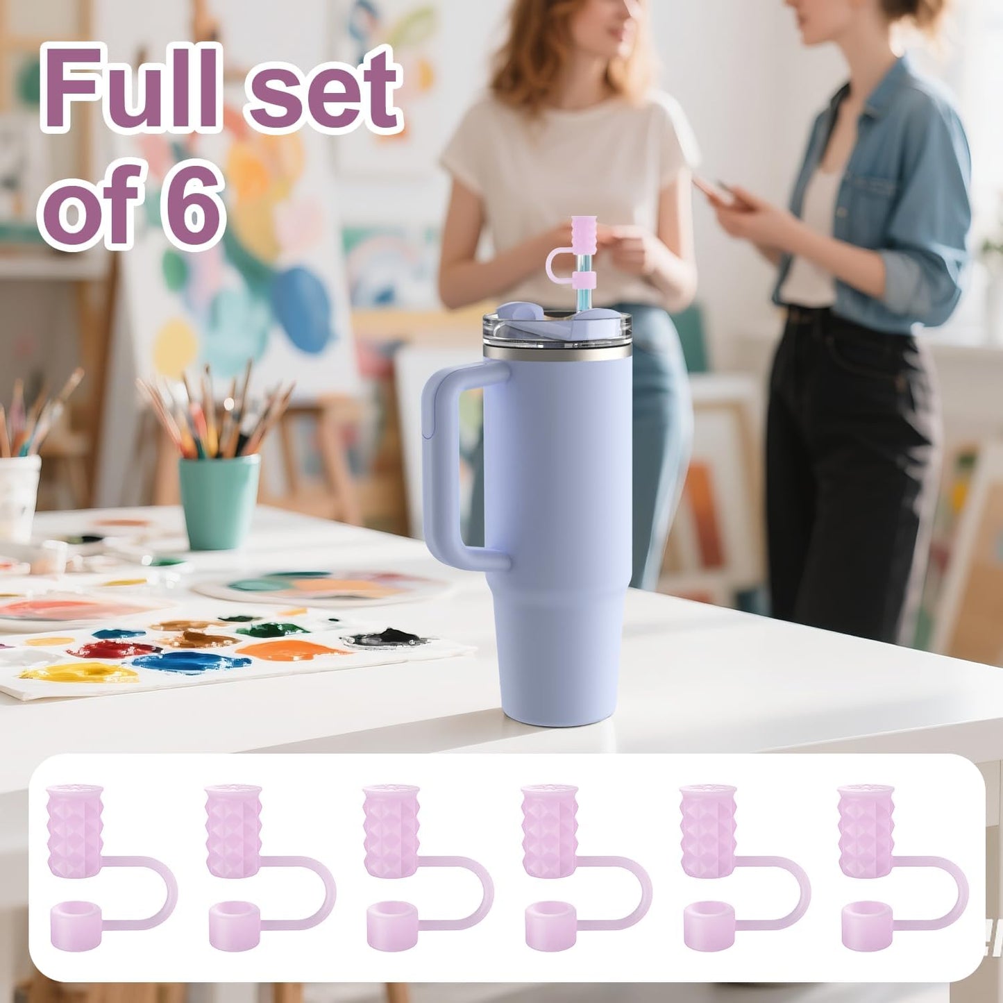 YOTIME Silicone Straw Covers - 6 Pcs Reusable Dust-Proof Caps for Stanley Cup 40 & 30 oz | Translucent Pink