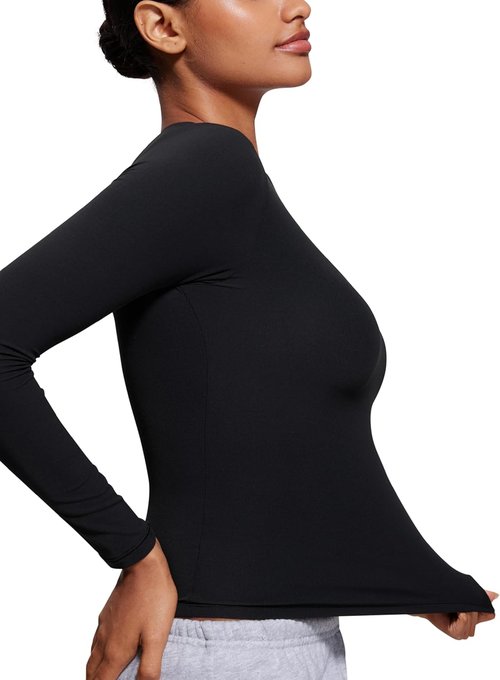 CRZ YOGA Long Sleeve Crewneck Shirts for Women - Soft, Fitted Casual Tops for Fall