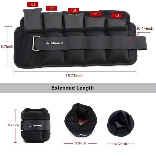 Inhomest Adjustable Ankle Weights 1-10 Lbs Leg Weights for Men Women,Wrist Ankle Weights for Physical Therapy,Yoga Pilates,Workout,Walking,Jogging,Each Pack 1-5 lbs, Total 10LBS Pair, Black