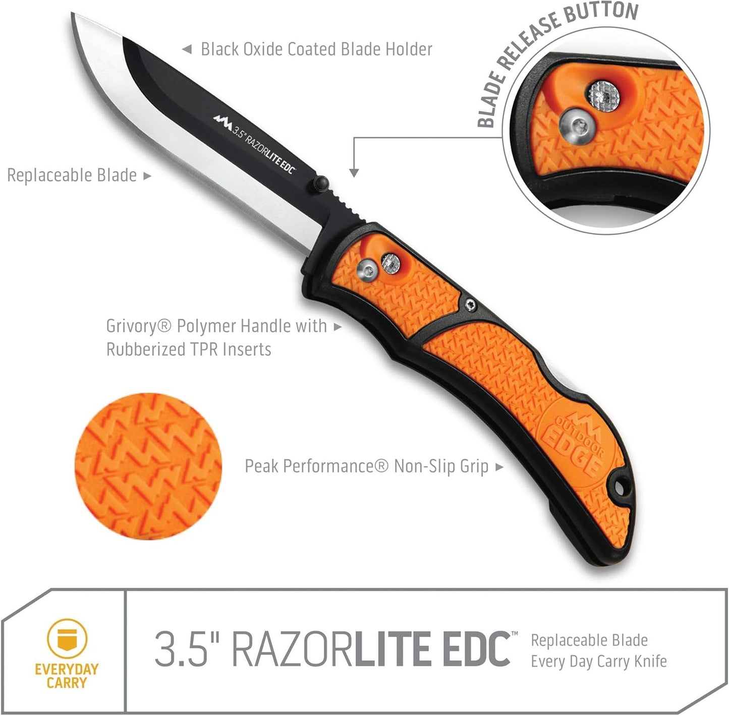 RazorLite EDC Pocket Knife 3.5” - Obsidian Black, Replaceable Blades & Clip for Camping, Hunting, Survival