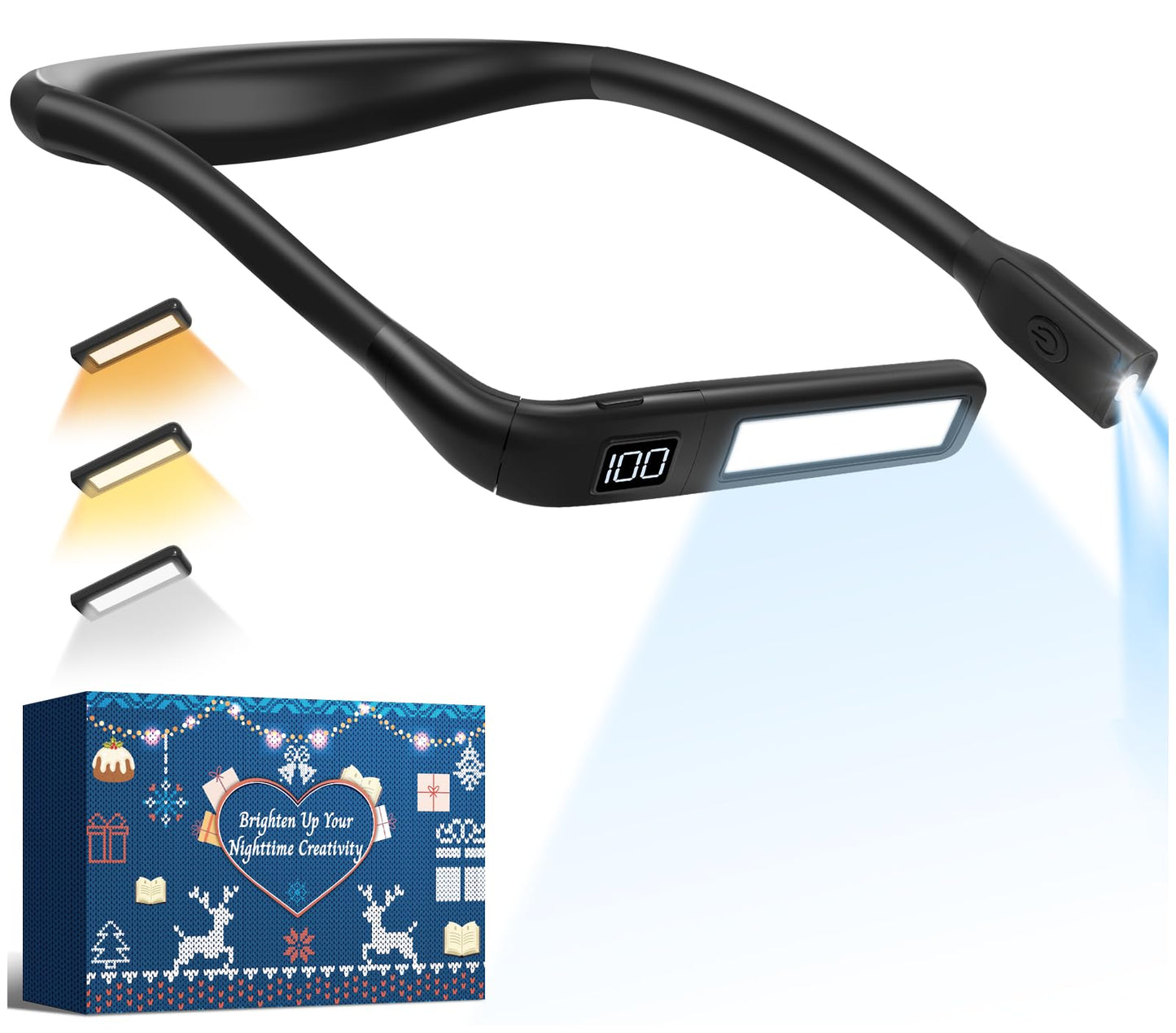 Reading Light Book Lovers Gifts: Upgraded Neck Light with Power Display & Timer, 80Hrs Rechargeable Book Lights for Reading at Night, Birthday Gifts for Readers Women Men, Knitting Crochet Accessories