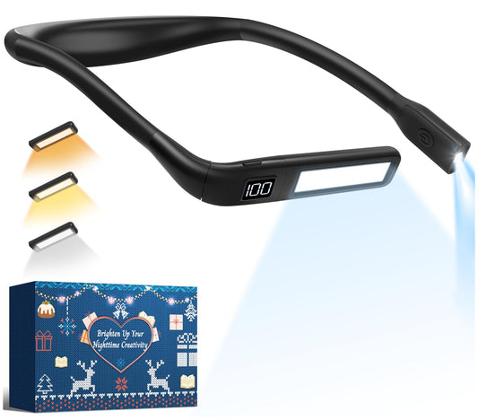 Reading Light Book Lovers Gifts: Upgraded Neck Light with Power Display & Timer, 80Hrs Rechargeable Book Lights for Reading at Night, Birthday Gifts for Readers Women Men, Knitting Crochet Accessories