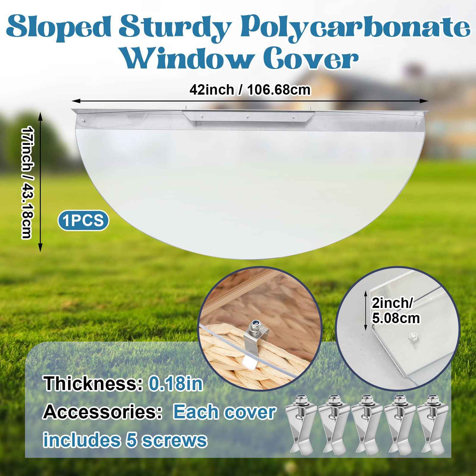 42" W x 17" L Sloped Heavy Duty Egress Window Well Covers with Rust-free Aluminum Bracing UV Resistant Clear Elongated Polycarbonate Basement Outside Window Cover Against Debris for Garden Yard