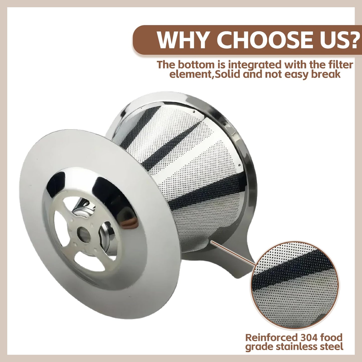 Pour Over Coffee Dripper Stainless Steel Coffee Filter Metal Cone Filter Extra Fine Wire Mesh Reusable Coffee Filter Coffee Maker (Silver, 1-2 Cups)