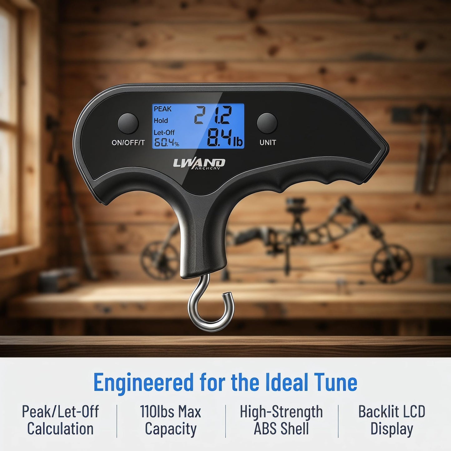 Archery Compound Bow Scale Portable Digital Draw Weight Scale, Accurate Up to 110lbs/50kg, Ideal for Hunters & Archers Compound & Recurve Bows, Lightweight