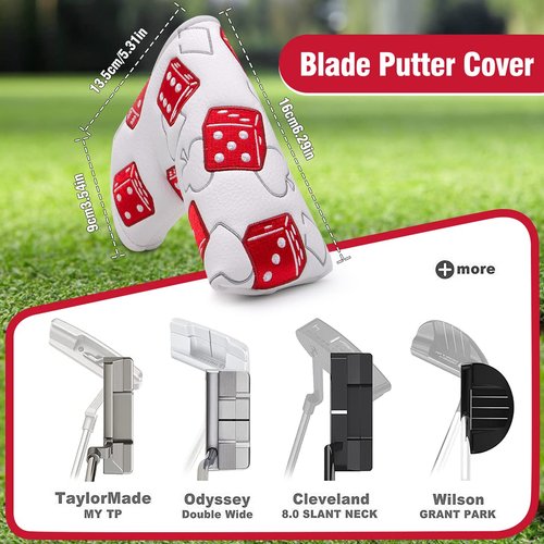 BAIRBRE Golf Club Covers Lucky 777 Blade Putter Headcover Golf Driver Covers Fairway Wood Headcover Hybrid Head Cover Blade Putter Cover Leather 3 Wood Headcovers Golf Headcovers for All Brand