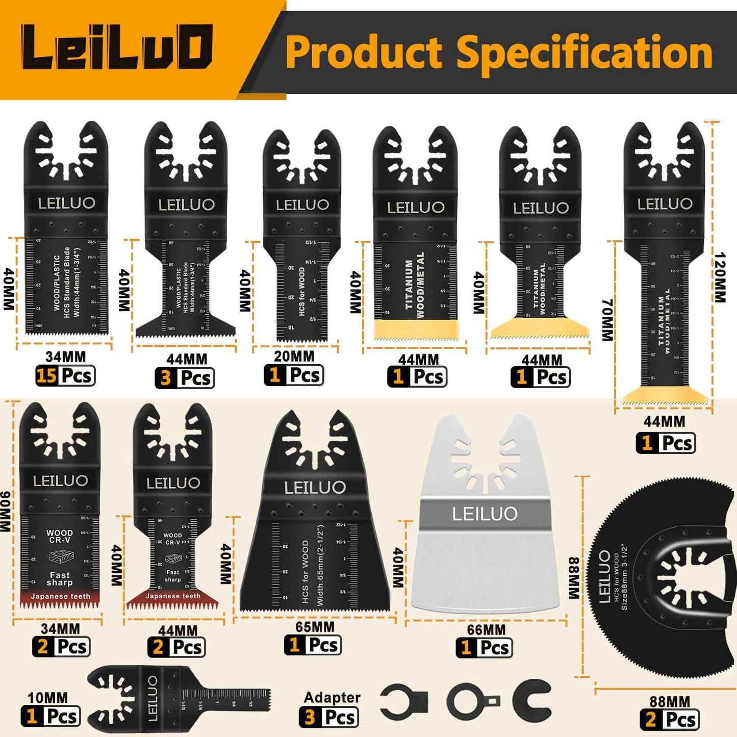 LEILUO 34 Pcs Multitool Blade Kits for Wood Nails Drywall Cutting Oscillating Saw Blades Universal Oscillating Tool Accessories with Storage Bag Compatible with DeWalt Makita Dremel and More