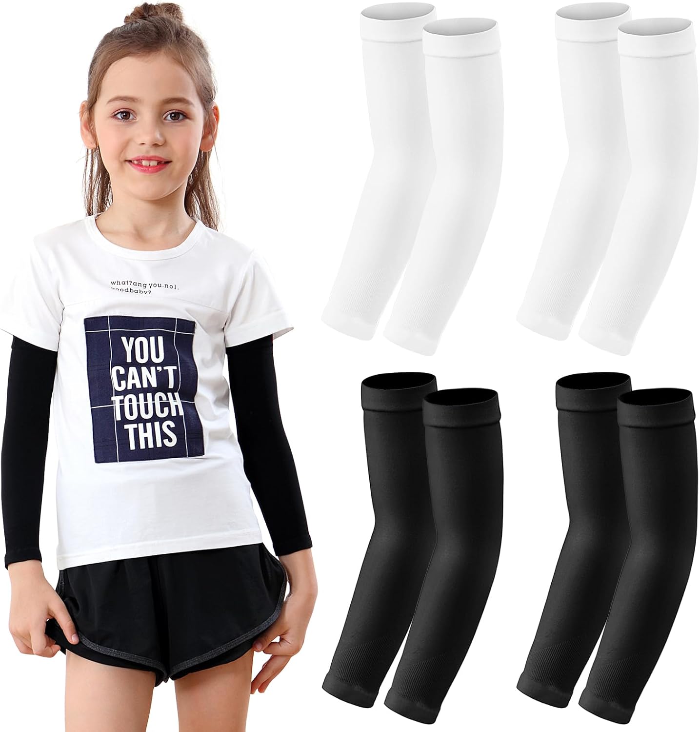 Newbyinn Compression Arm Sleeves - 4 Pairs for Youth Sports | Basketball, Football, Baseball, Volleyball