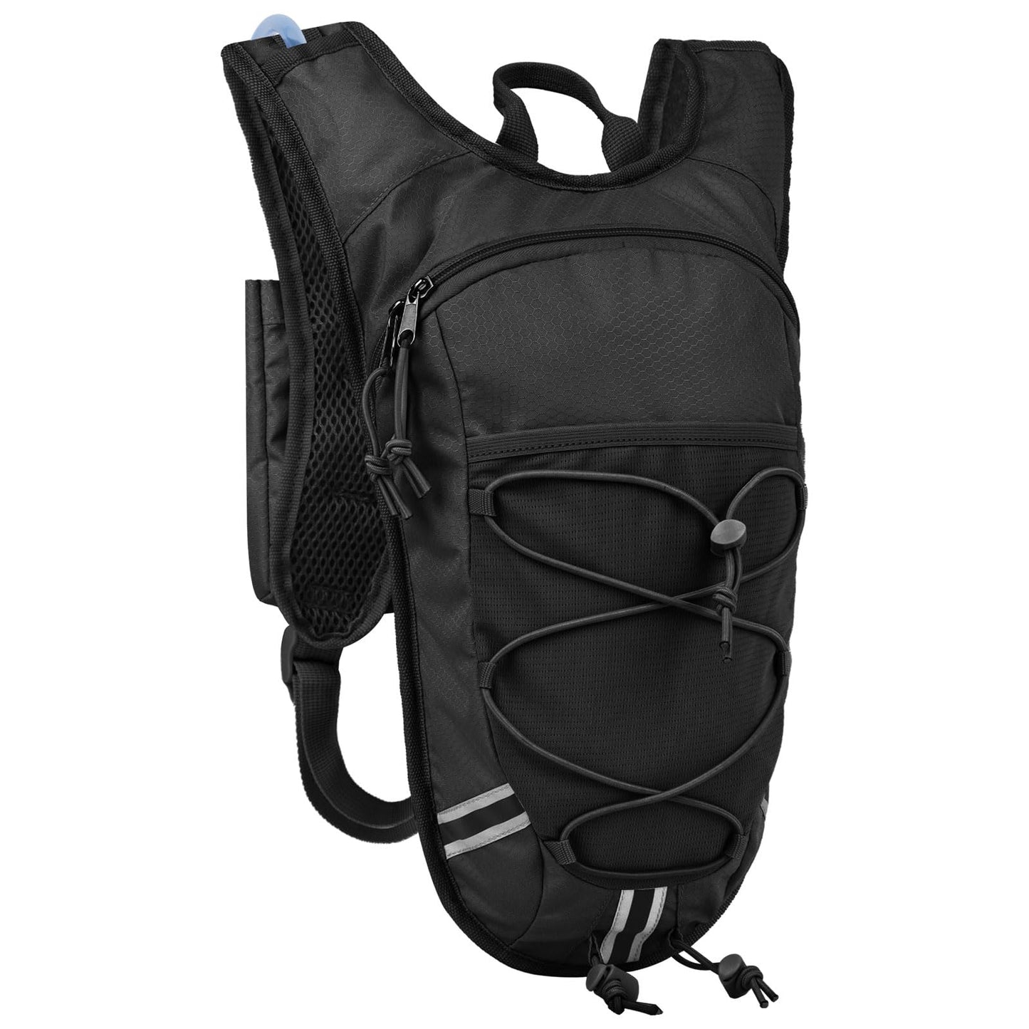 DEVONWIDE Lightweight Hydration Backpack 2L Water Bladder Pack - Black | Water Backpack for Running, Cycling, Hiking | Anti-Theft, Reflective, with Phone Holder & Trekking Pole Loops