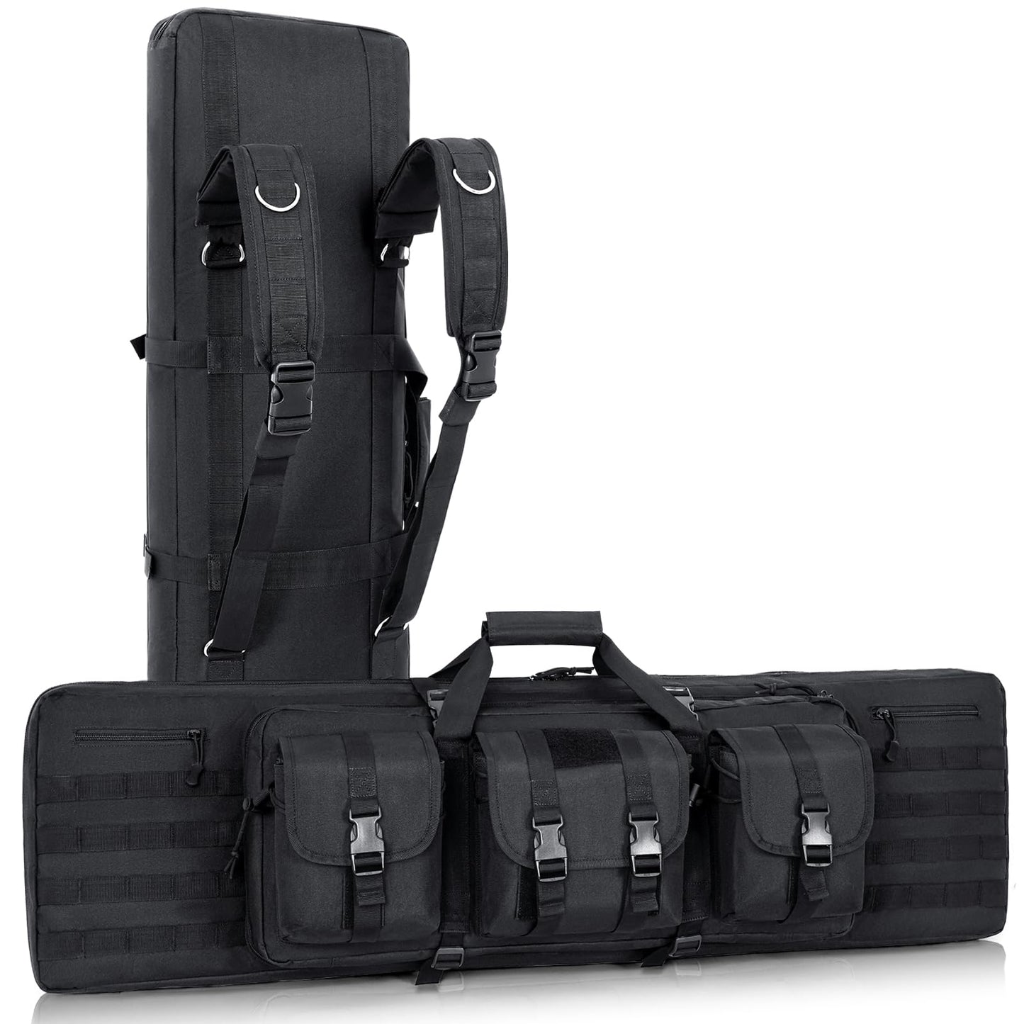 DULCE DOM 42 Inch Rifle Bag, Soft Double Rifle Case for Firearm Storage and Transportation, Tactical Portable Long Gun Case Carrying Backpack with Molle for Shooting Range Hunting Outdoors