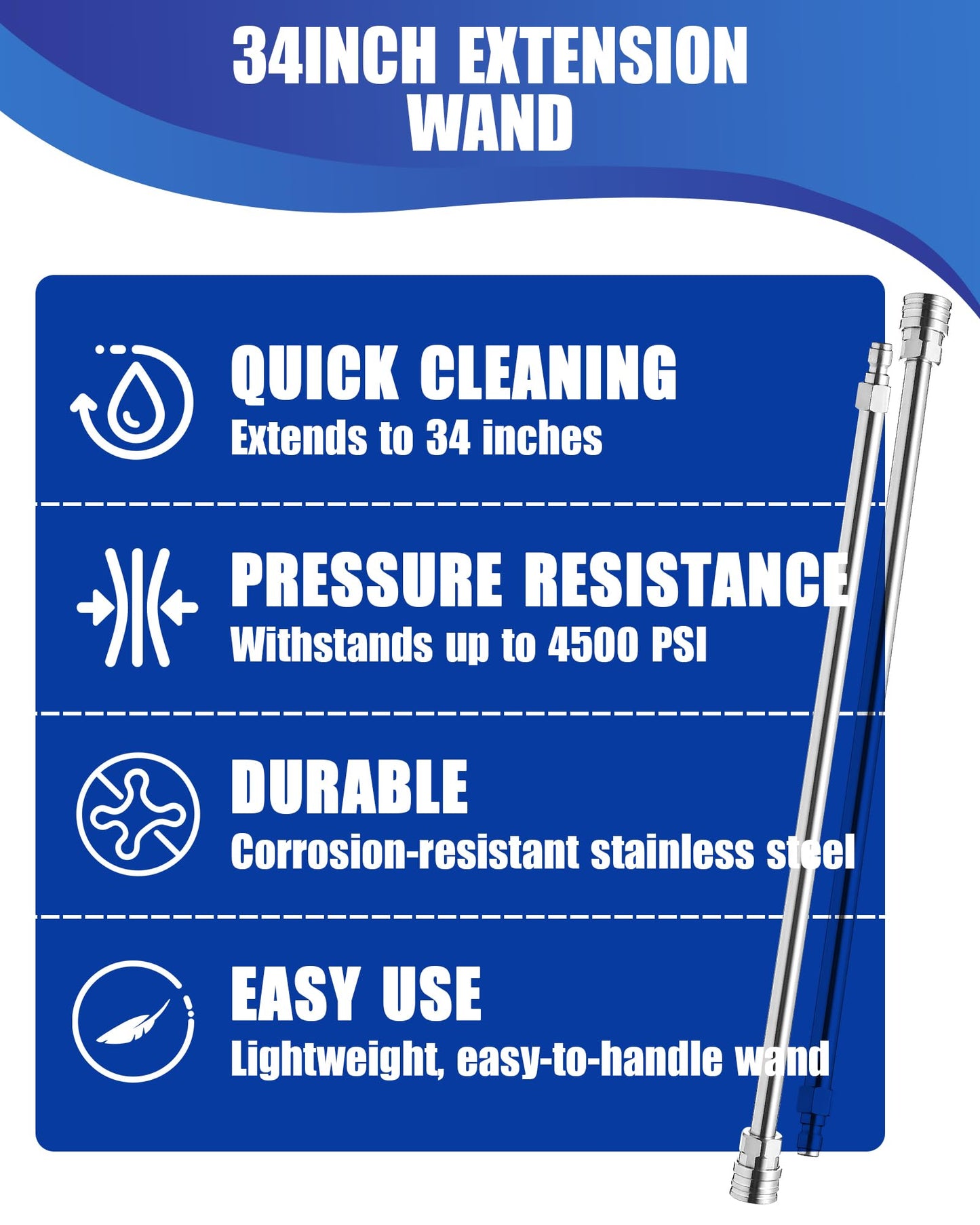 DANCINGBOAR Pressure Washer Extension Wand, 17 Inch Stainless Steel power washer extension wand with 1/4" Quick Connect, Compatible with Foam Cannon for Car Wash and Gutter (2 Pack)