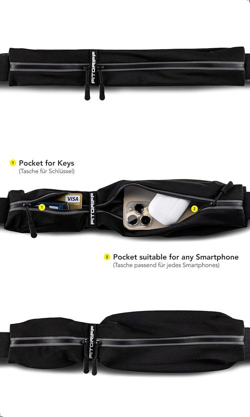 Fitgriff® Running Belt - Secure Jogging Pouch for Phones, Keys & Essentials - Adjustable for All Sizes