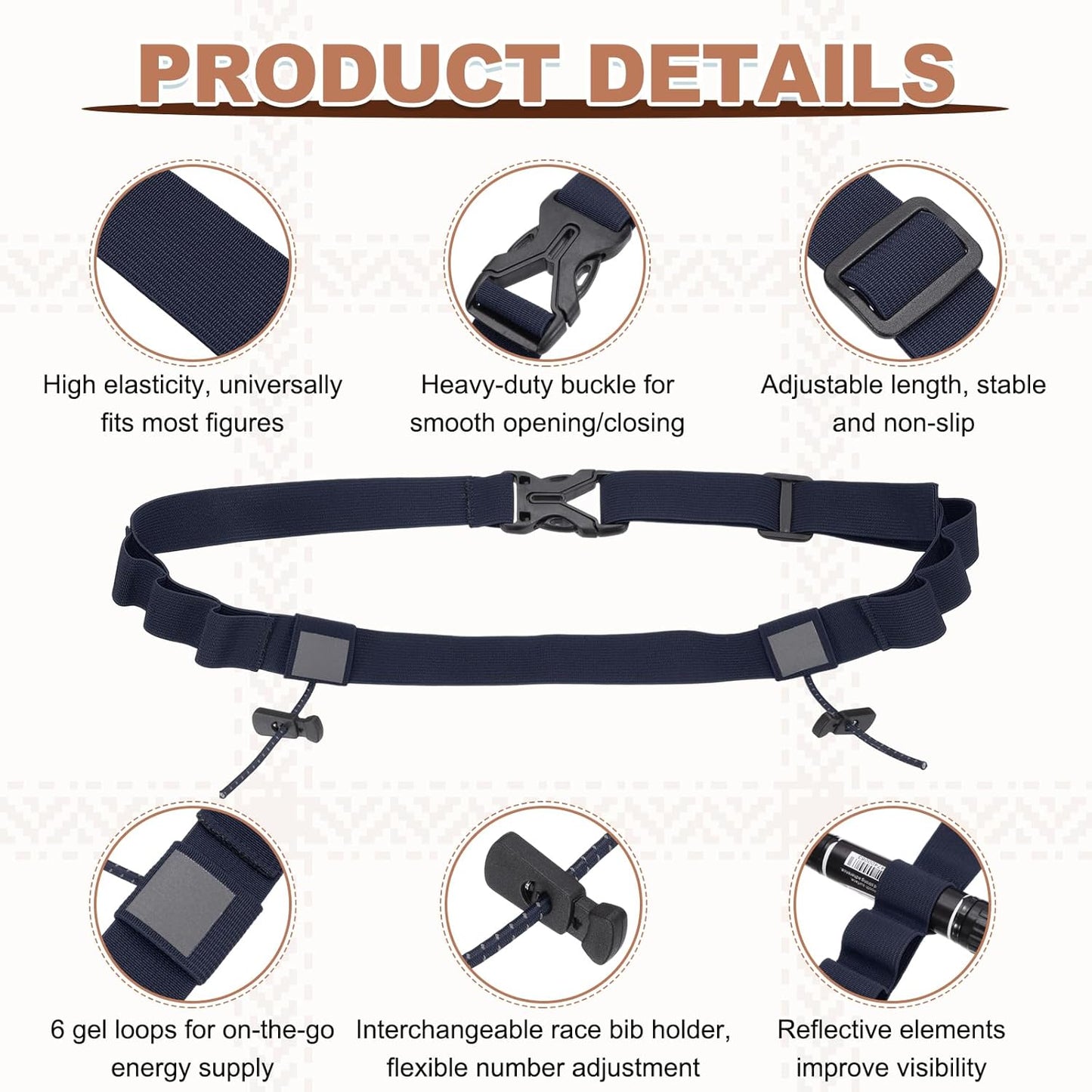 Skiennix Race Belt - Comfortable Triathlon Number Holder with 6 Gel Loops | Light Gray/Navy Blue, 2 Pcs