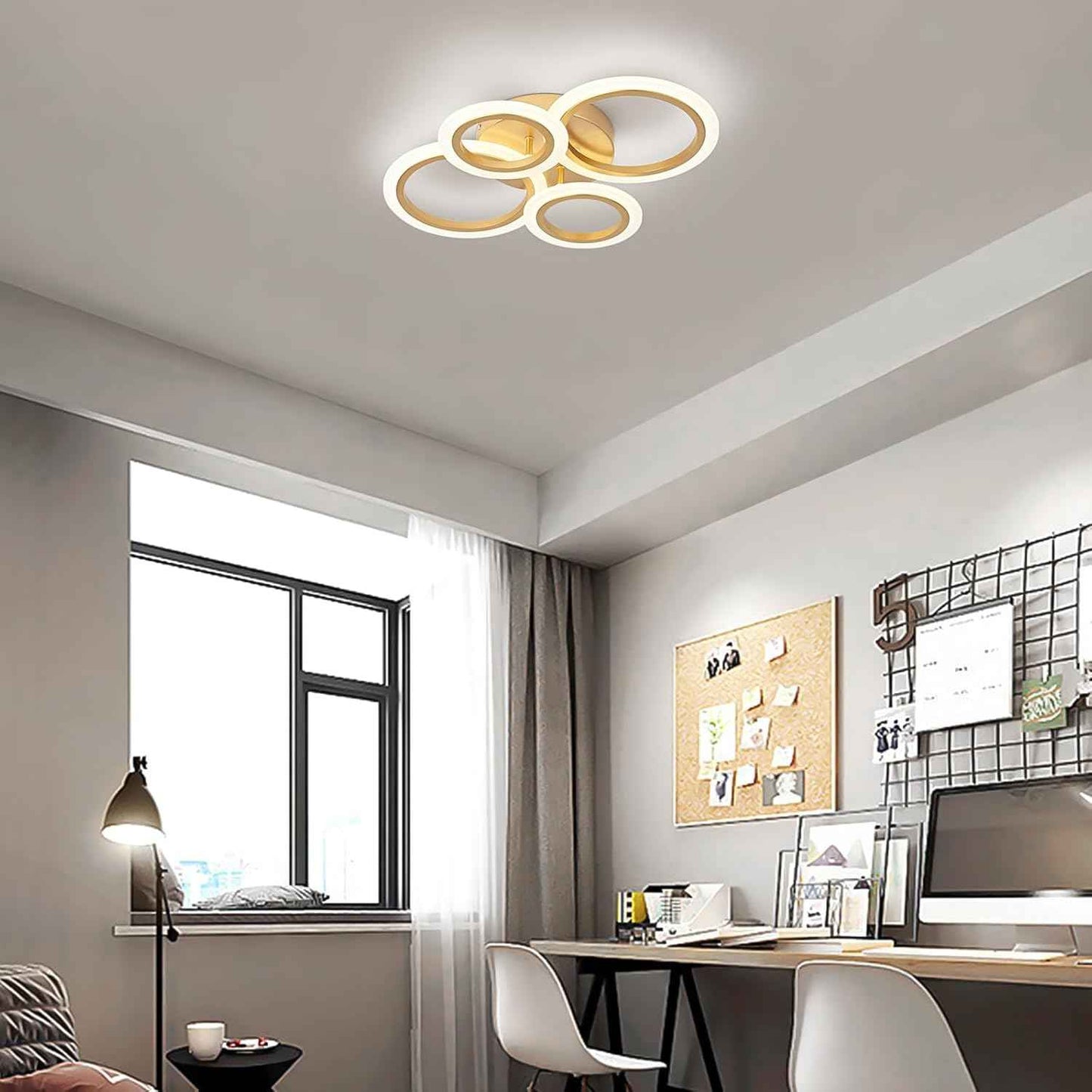 Modern LED Flush Mount Ceiling Light - 4 Rings 4000K Fixture for Kitchen & Living Room