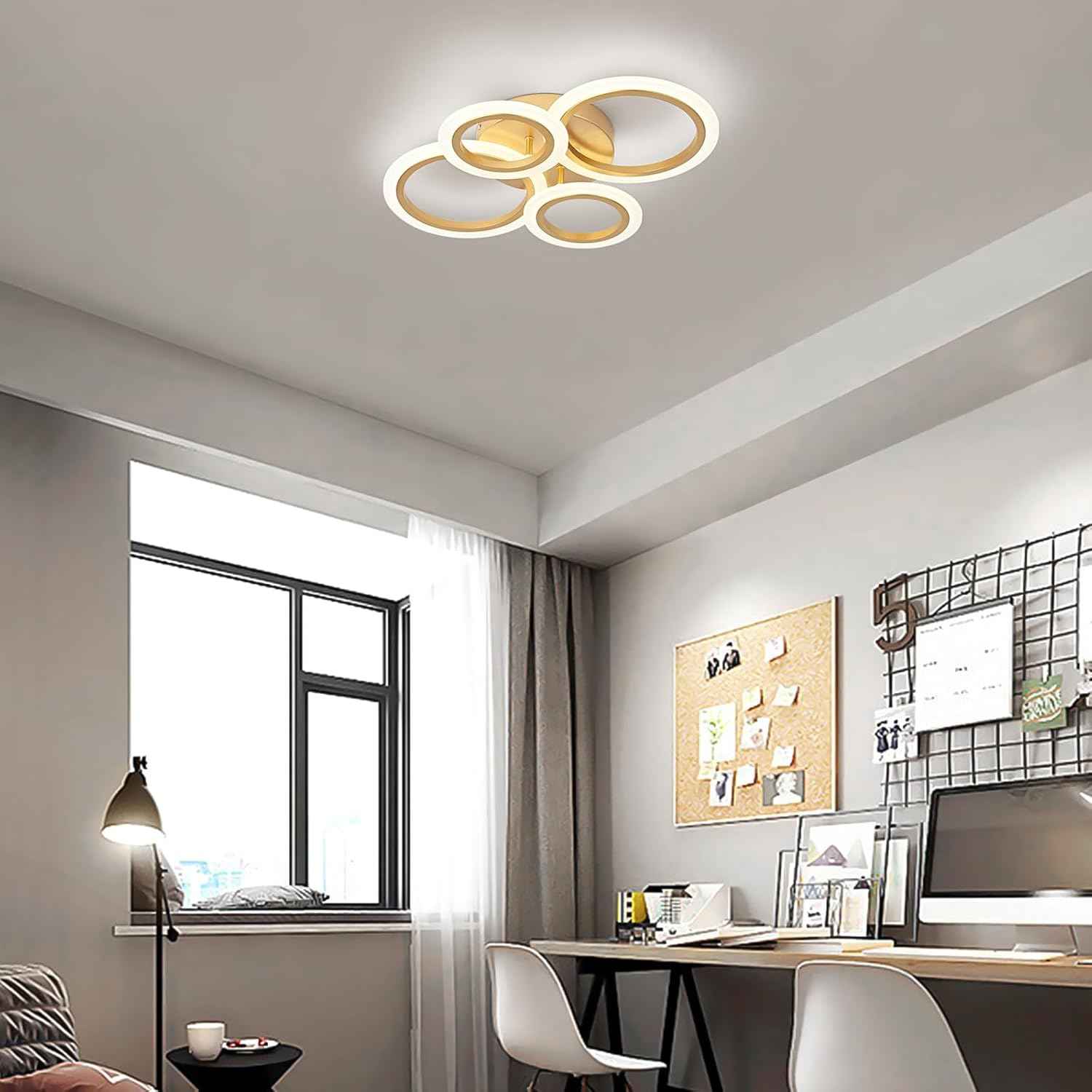 Modern LED Flush Mount Ceiling Light - 4 Rings 4000K Fixture for Kitchen & Living Room