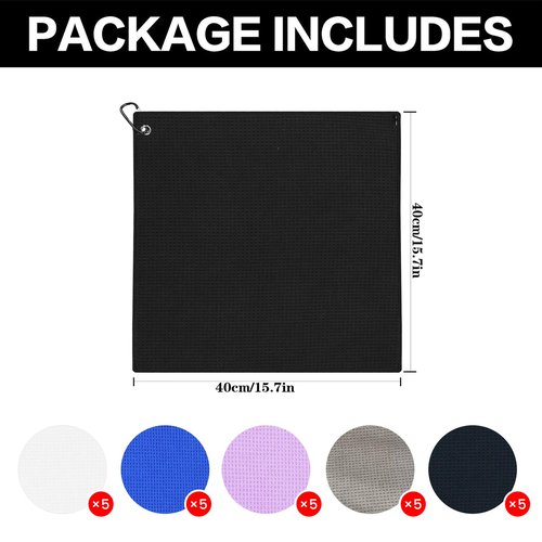 FINGER TEN Golf Towels Bulk for Golf Bags Men Women with Clip 16'' x 16'' Value 30 Pack, Microfiber Fabric Golf Towel for Mini Golf Tournament Fitness Yoga Hiking Camping (Multicolor)