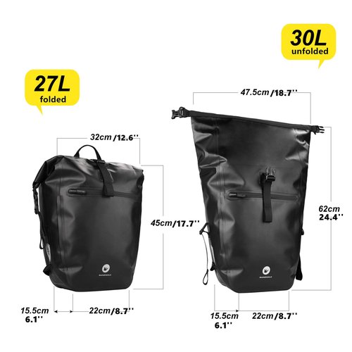 HUNTVP 27L Bike Pannier Bag Backpack Multifunctional Bicycle Bag Cycling Bicycle Rear Seat Trunk Pack Bag Bike Saddle Bag Backseat Pack Bag(Black)