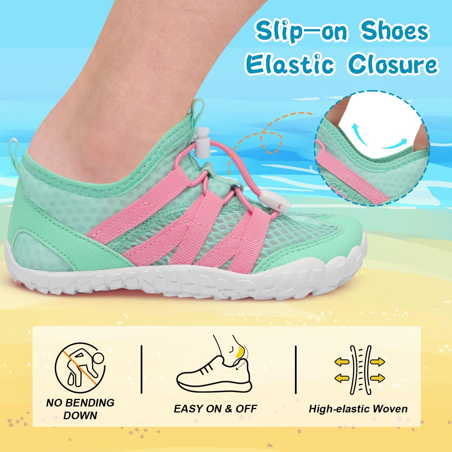 LeIsfIt Kids Water Shoes Boys Girls Wide Barefoot Swim Shoes Quick Dry Aqua Socks with Non-Slip Sole for Beach Pool Surf Hiking Green 2 Big Kid