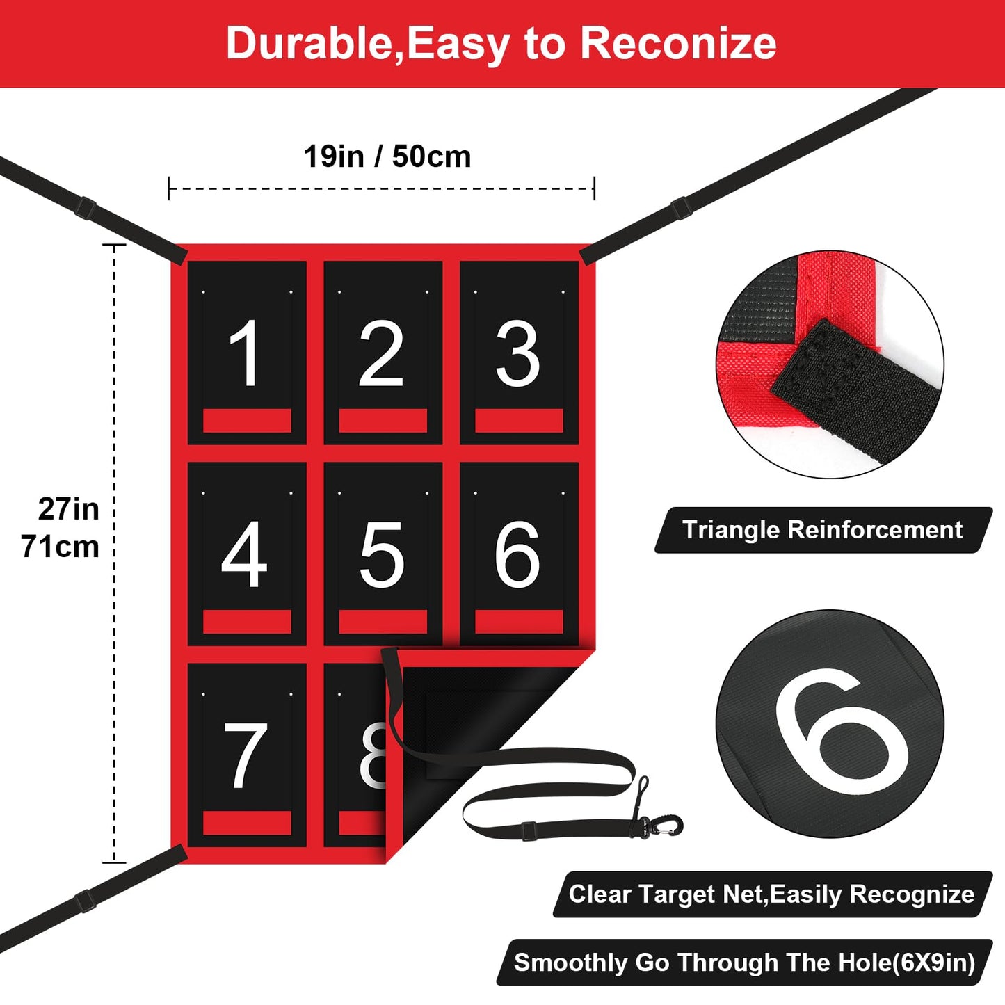 Waterproof Strike Zone Target Net,19 * 27in Clear Numbered Strike Zone,Adjustable and Durable Pitching Net with Strike Zone for Baseball&Softball Net,Applicable for Various Age Pitching Training
