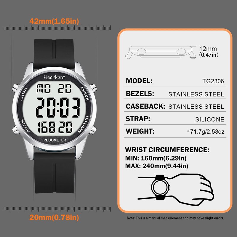 Hearkent Pedometer Watch for Walking for Senior No App Required with Steps Calories Counter and LCD Large Numbers