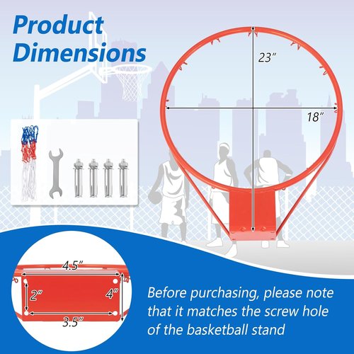 Goplus Basketball Rim - 18”/15” Replacement Hoop with All-Weather Net for Indoor/Outdoor Use