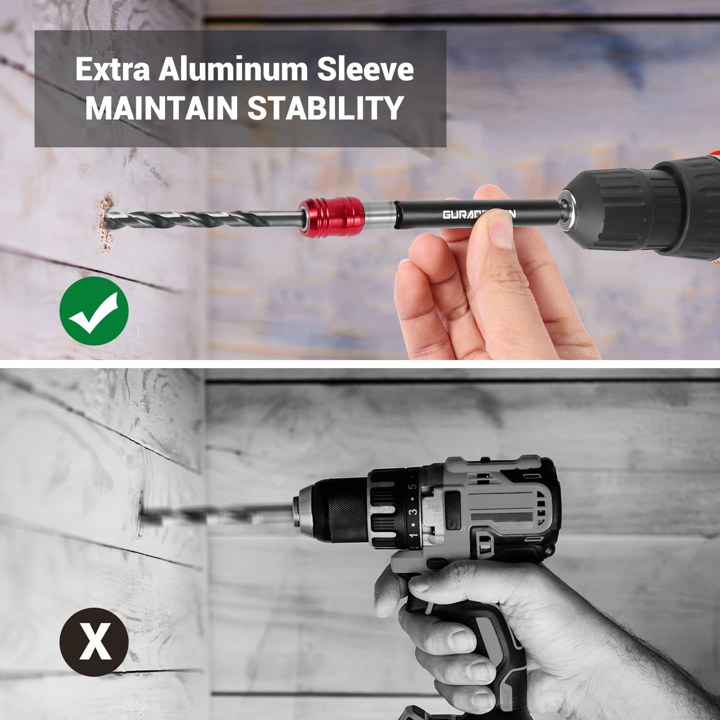GURADESIGN 2-Piece Magnetic Screwdriver Bit Holder Set for Impact Driver Bits, 1/4 Inch Hex Shank Quick Release Extension Adapter (6" & 12")