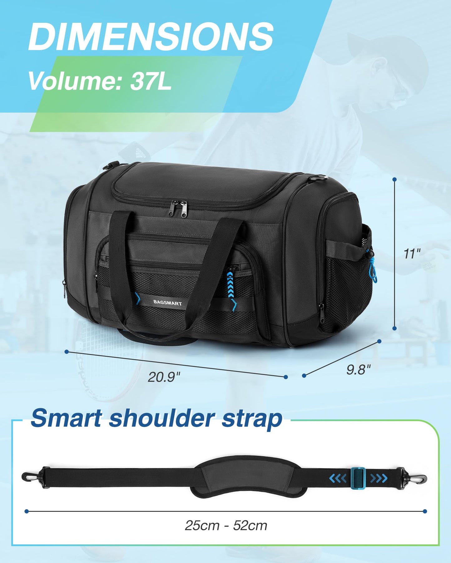 BAGSMART 4-IN-1 Gym Bag for Women Men, TSA Duffle Bag for Travel