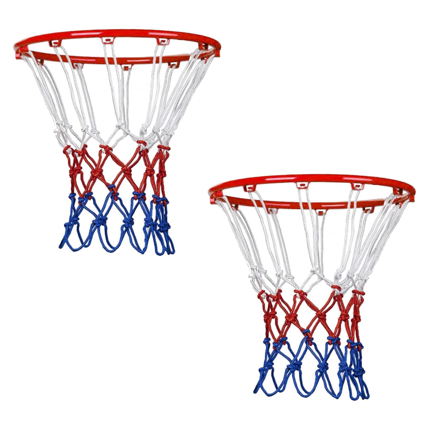 2 Pcs Red White Blue Basketball Nets – Heavy Duty All-Weather Anti-Whip Basketball Hoop Net Replacement, 12 Loops, Fits Indoor/Outdoor Rims, Basketball Accessories, Rim Not Included