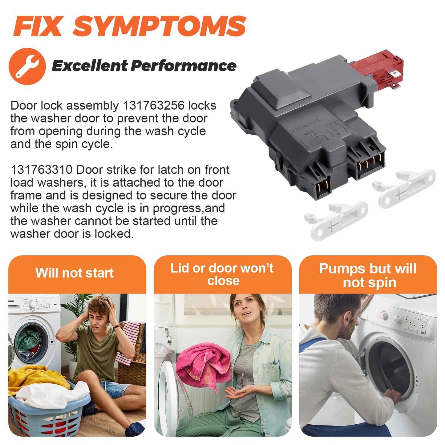 131763256 1317632 131763202 Washer Door Latch Lock 131763310 Washer Door Striker Kit Fit for Frigidaire Kenmore Crosley Electrolux Washer Replace FAFW4011LW0 GLTF2940FS1 by Beaquicy