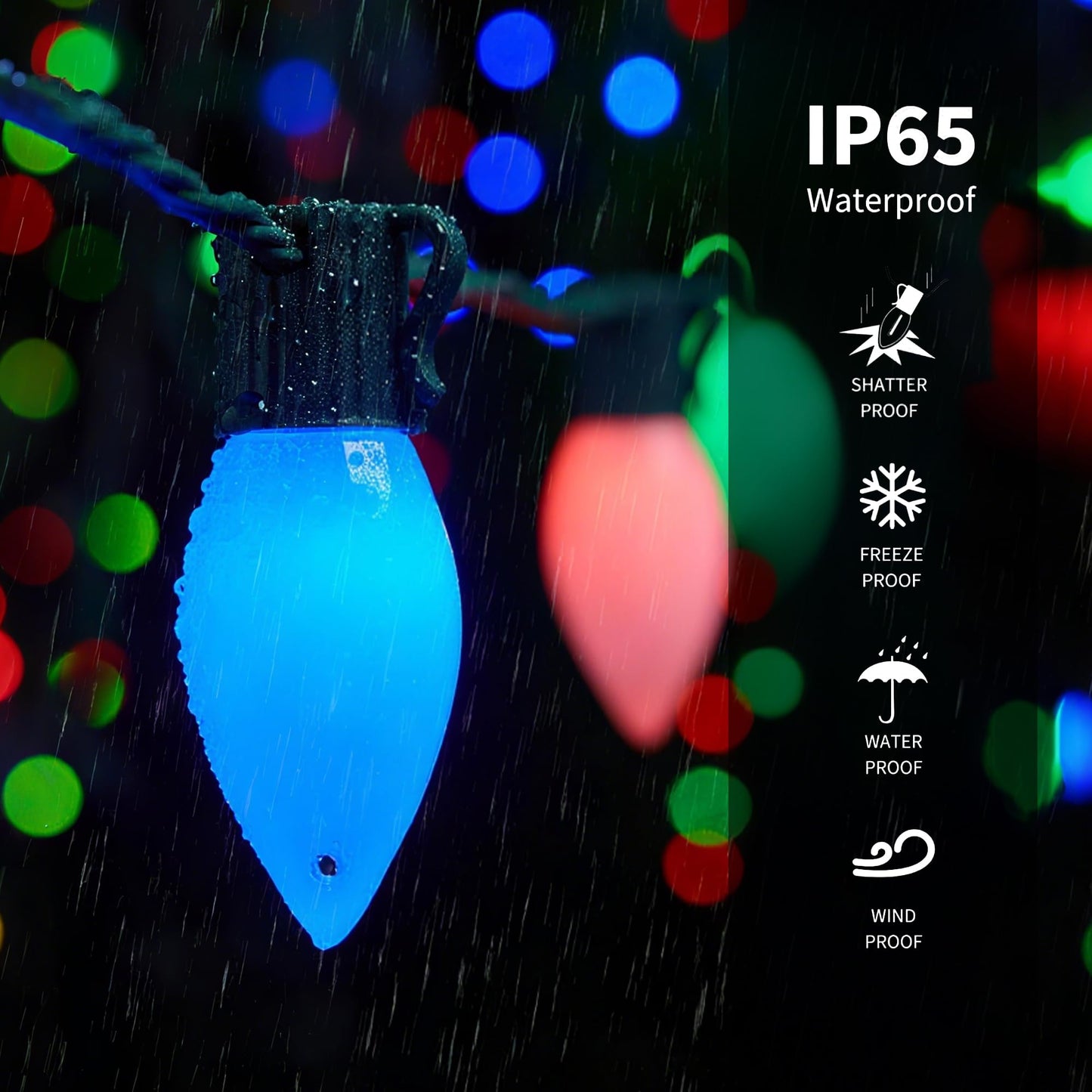 Probro Smart C9 RGB Christmas Lights, 66 FT 100 LEDs with APP, Music Sync, 105 Dynamic Modes, Waterproof Connectable String Lights for Outdoor Roofline, Xmas Tree, Holiday Party, Commercial Decor
