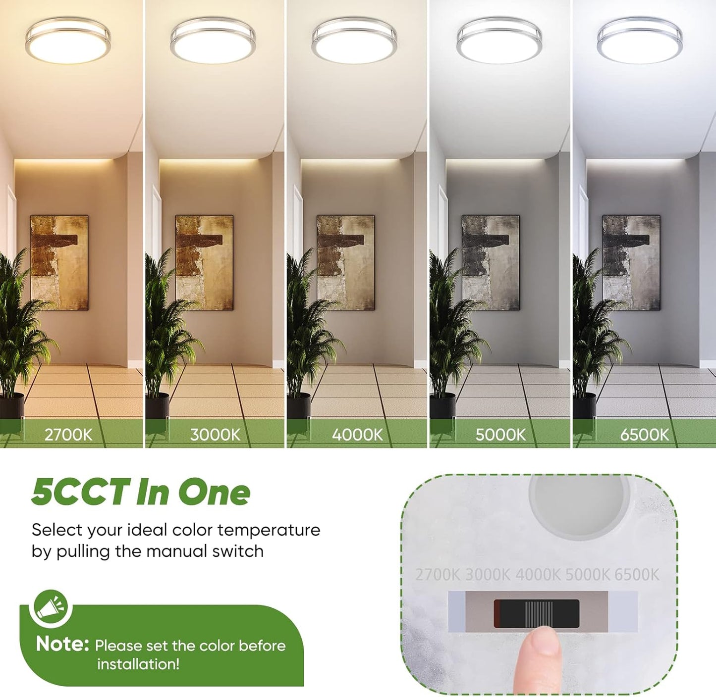 36W Dimmable LED Ceiling Lights - Super Bright Flush Mount Fixtures, 2-Pack, 13 Inch, Adjustable 2700K-6500K for Bedroom & Kitchen