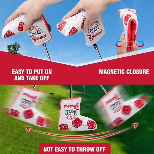 BAIRBRE Golf Club Covers Lucky 777 Blade Putter Headcover Golf Driver Covers Fairway Wood Headcover Hybrid Head Cover Blade Putter Cover Leather 3 Wood Headcovers Golf Headcovers for All Brand