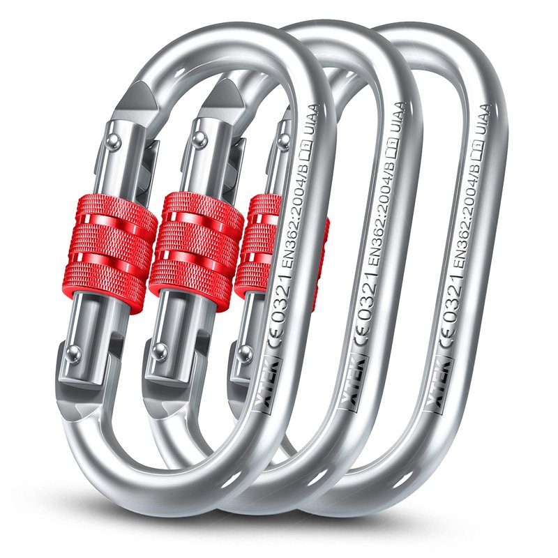 XTEK Climbing 25kn Climbing Carabiner Clip - Heavy Duty O-Shape Steel Locking Caribeaner -Rock Climbing Gear - Strong Large Locking Oval Caribeener for Mountain Climbing