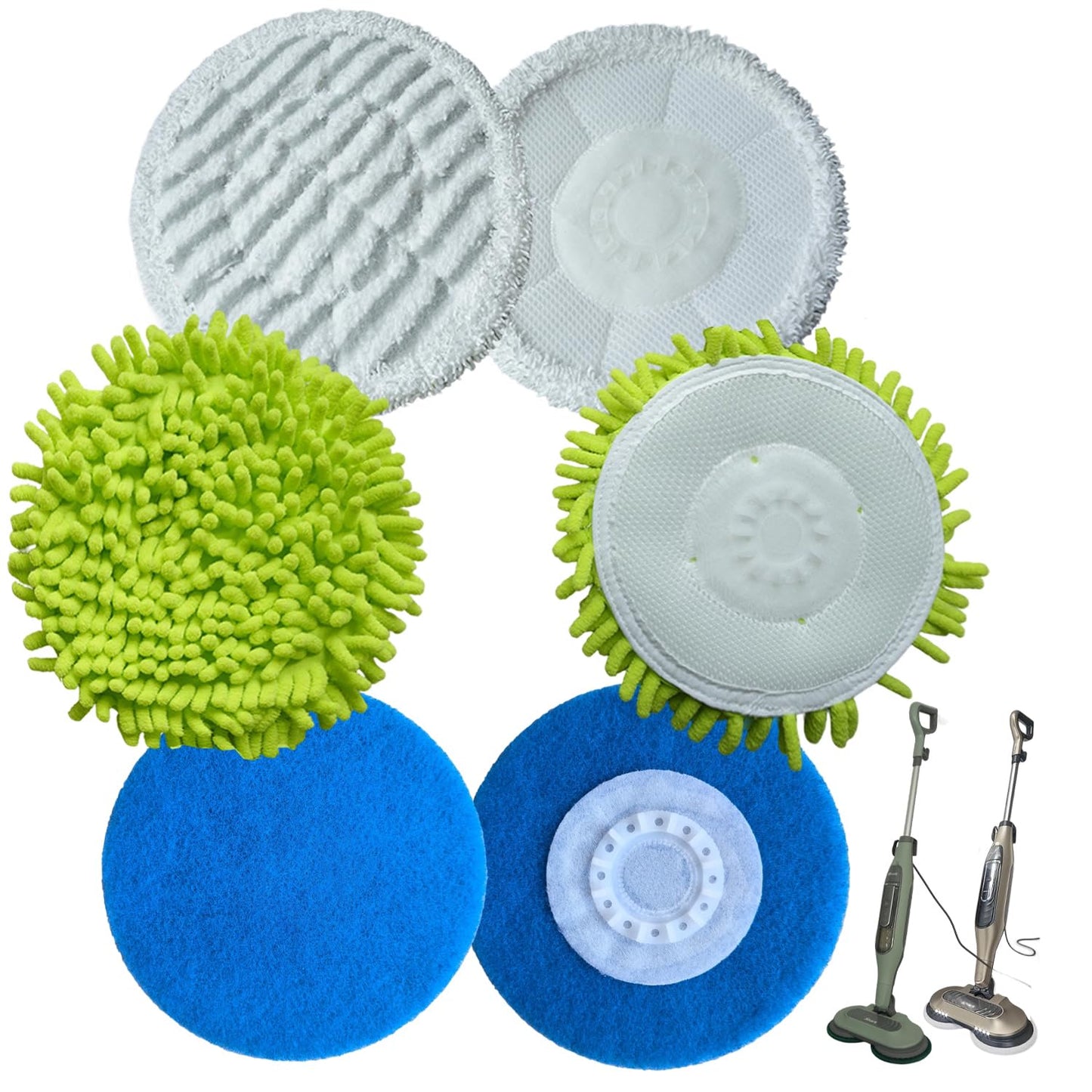 HXZIYI S7000 Replacement Steam Mop Pads for Shark S7001 S8201 S7000AMZ S8001 S7000 S7001TGT S7005 S7020 steam and Scrub mop Frosted Pad with Serrated Locator Ring（6Pack） (2green2gray2blue)