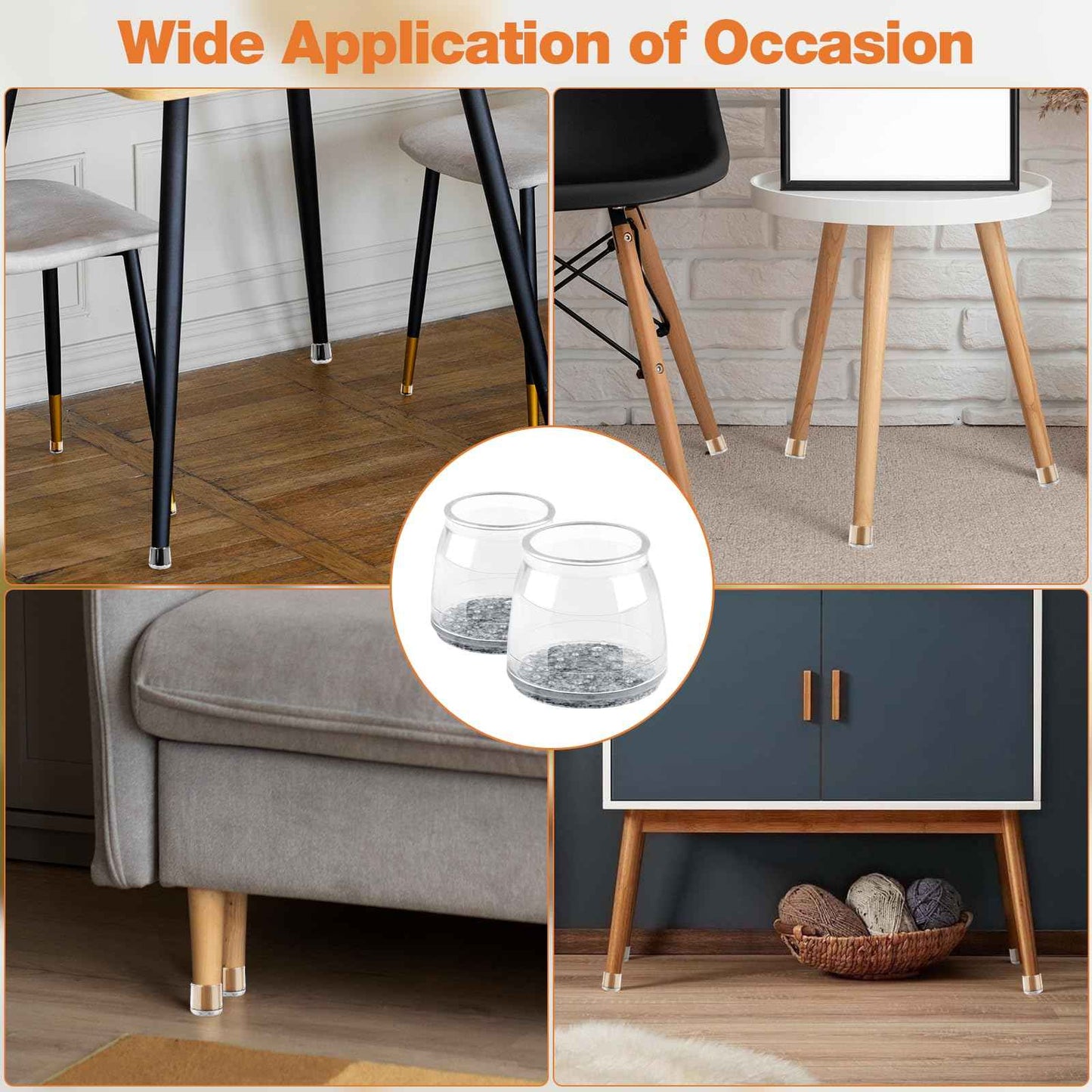 BAIPOK 36Pcs Round Chair Leg Floor Protectors with Felt Bottom, Silicone Chair Leg Covers Caps for Hardwood Floors, Dining Room Bar stools Leg Protectors, Reduce Noise & No Scratch, Clear, Small