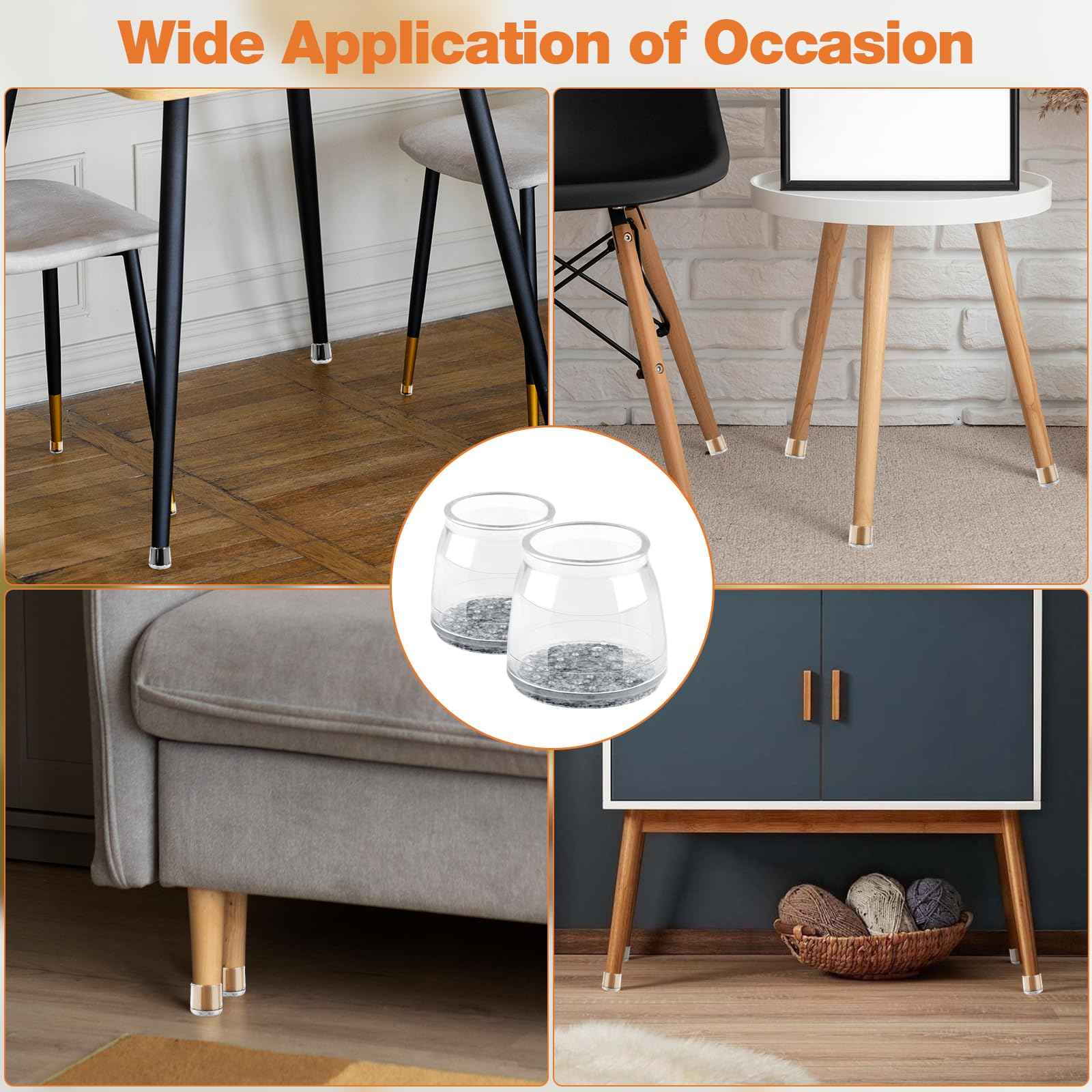 BAIPOK 36Pcs Round Chair Leg Floor Protectors with Felt Bottom, Silicone Chair Leg Covers Caps for Hardwood Floors, Dining Room Bar stools Leg Protectors, Reduce Noise & No Scratch, Clear, Small