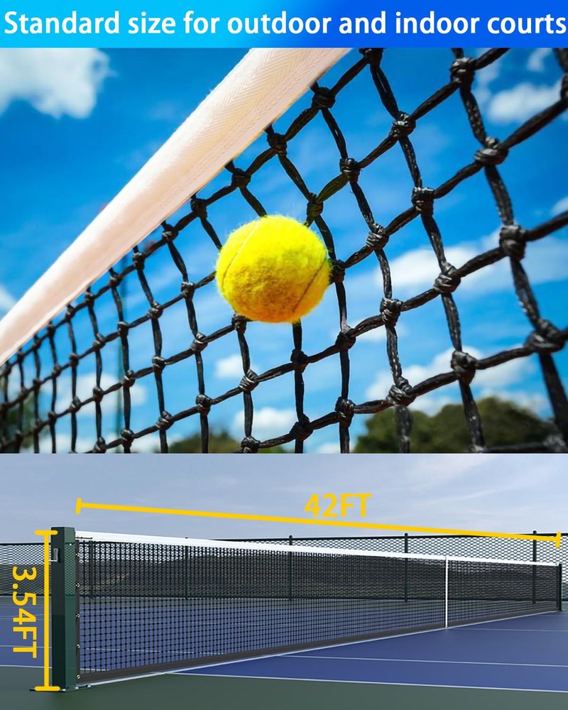 Tennis Net, Heavy Duty Professional Tennis Nets Thicken Court Net Standard 42 FT - Game Play Grade Replacement Portable Nets Nylon for Outdoor/Indoor Standard Courts [ Include Center Strap ]